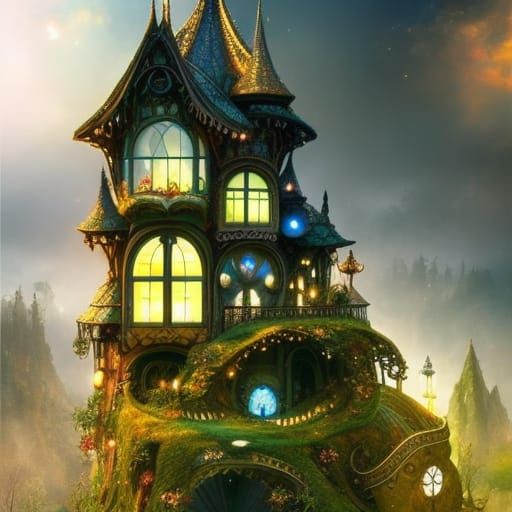 Glowing Fairy House in Art Nouveau Style