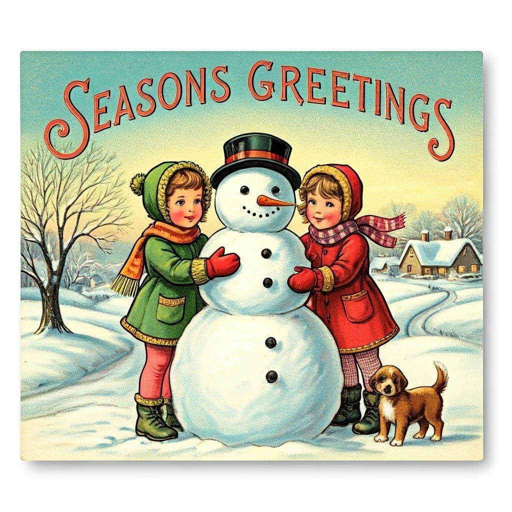 Vintage Seasons Greetings Postcard of Winter Scene