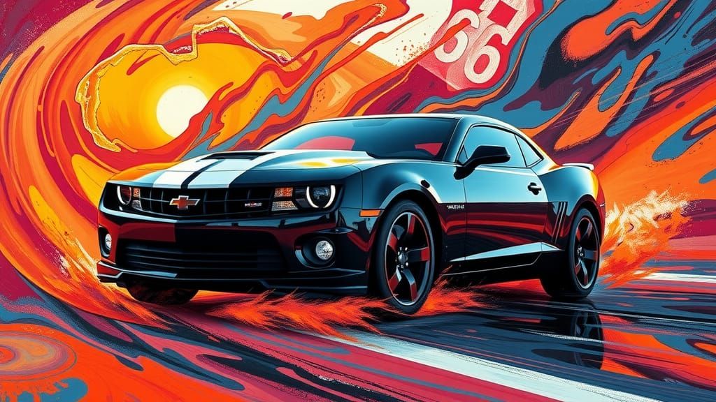 Camaro SS2 Races Through Autumn Abstract Painting