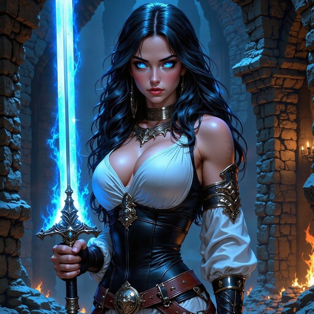 Majestic Warrior Maiden in Ancient Temple