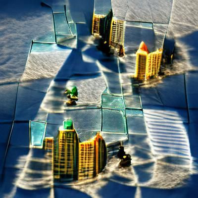 Abstract Glass Cityscape with Shadow