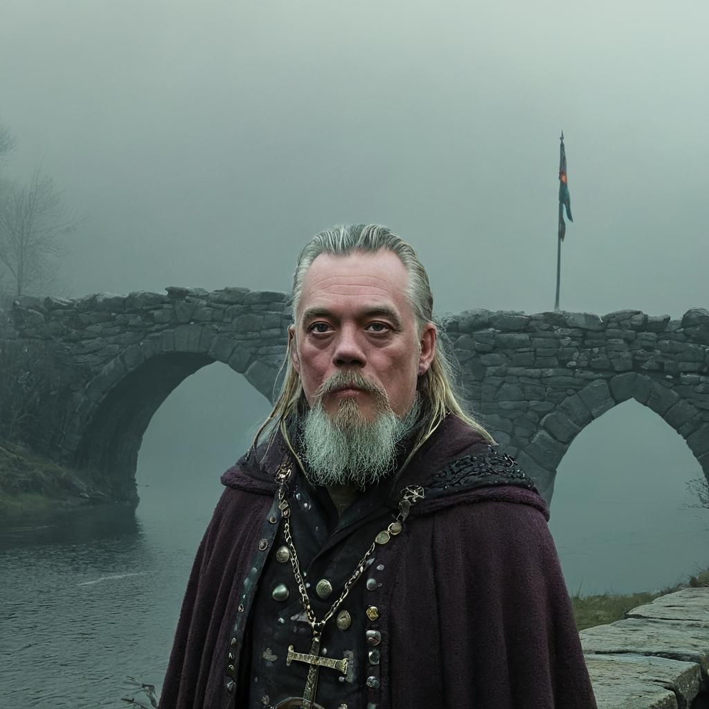 Peasant Crossing Bridge in Medieval Scotland