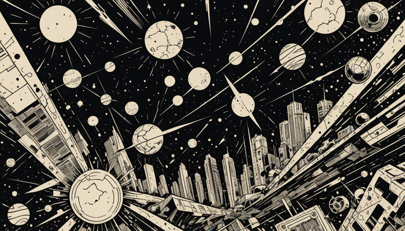 Retro Futuristic Comic Book Art with Distressed Texture