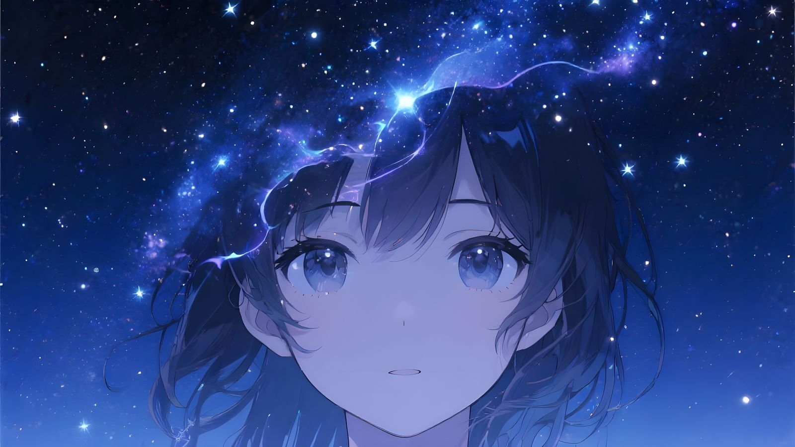 Starry Night Sky Forms Girl's Face in Realistic Anime Style