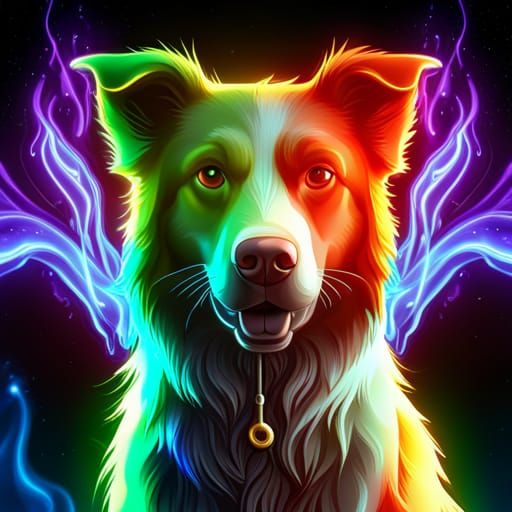 Glowing Glass Border Collie Statue with Cosmic Energy