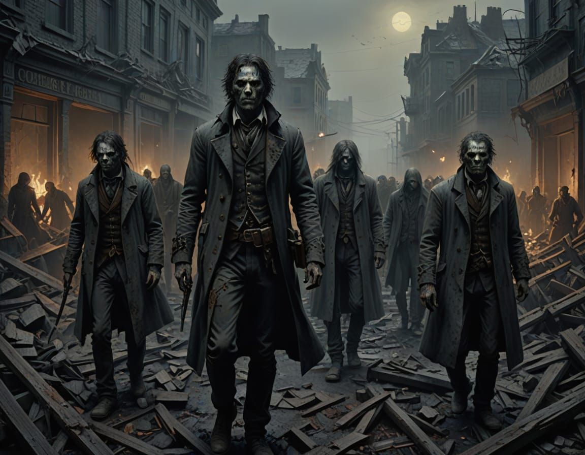 Hyperrealistic Zombie Horde in Destroyed City