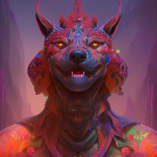 Colorful Dingo Portrait in Detailed Matte Style