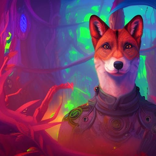 Colorful Dingo Portrait in Detailed Matte Painting Style