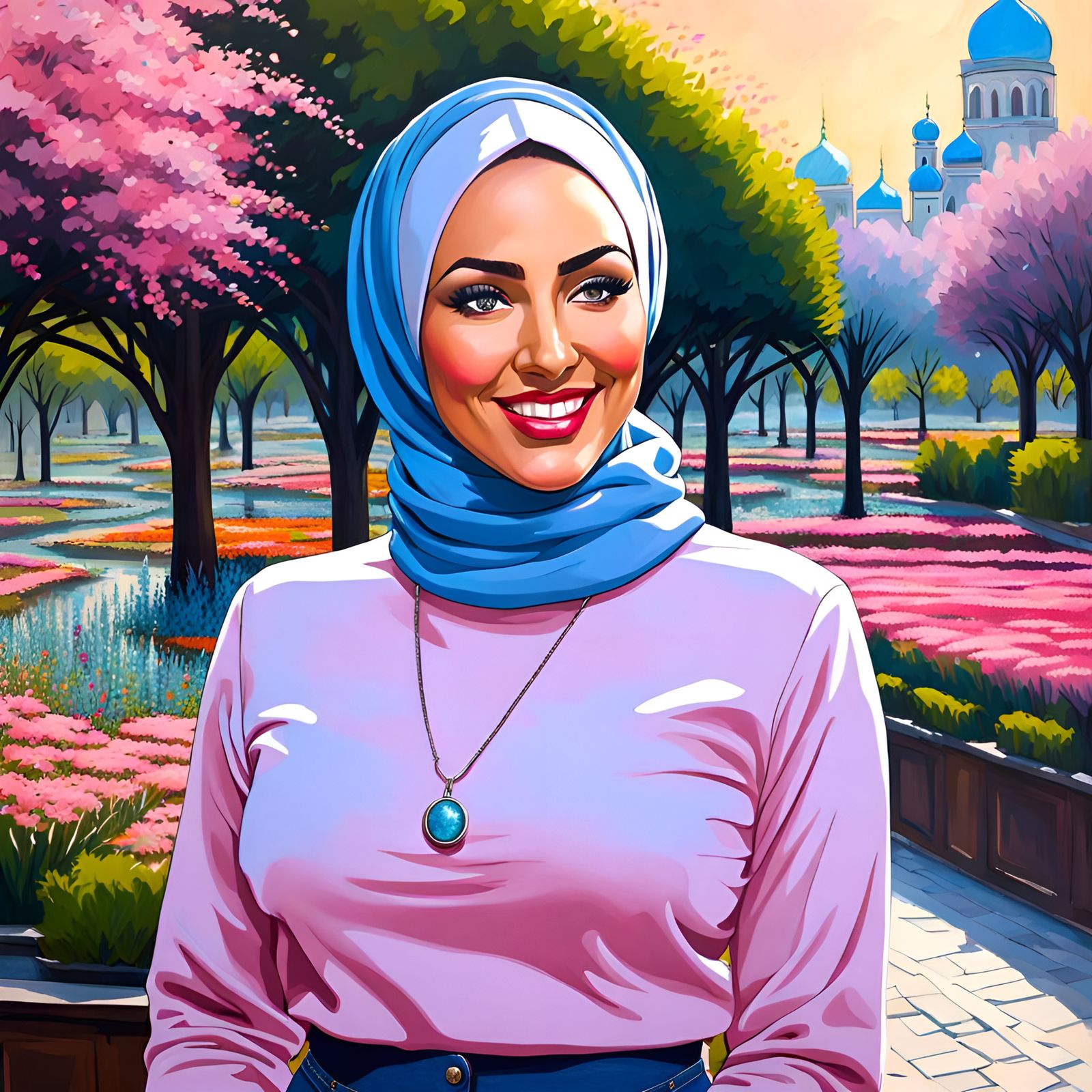 Elegant Hijabi Woman in Mystic Garden Portrait
