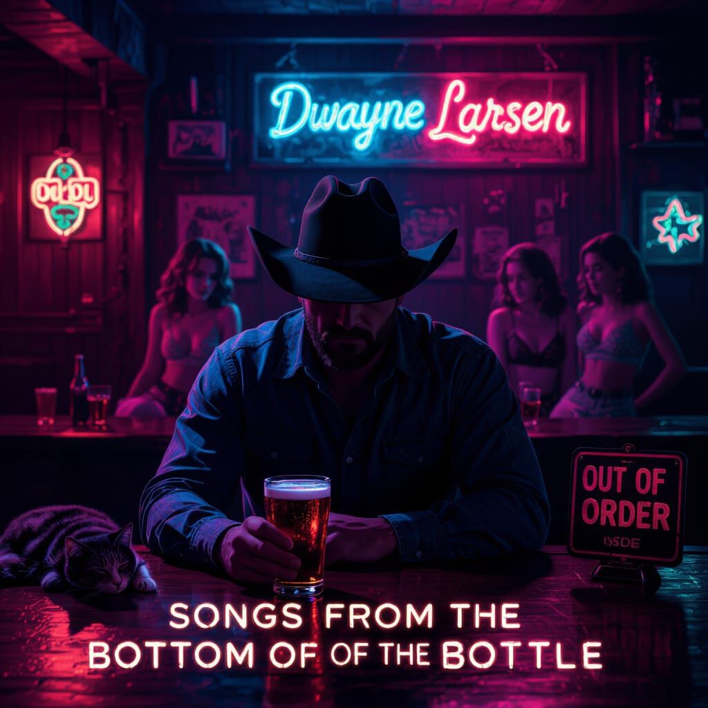 Cowboy Sits At Bar Under Neon Light