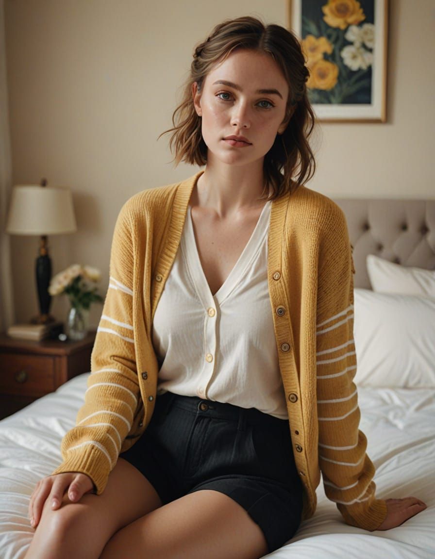 Woman Sitting on Bed in Natural Light