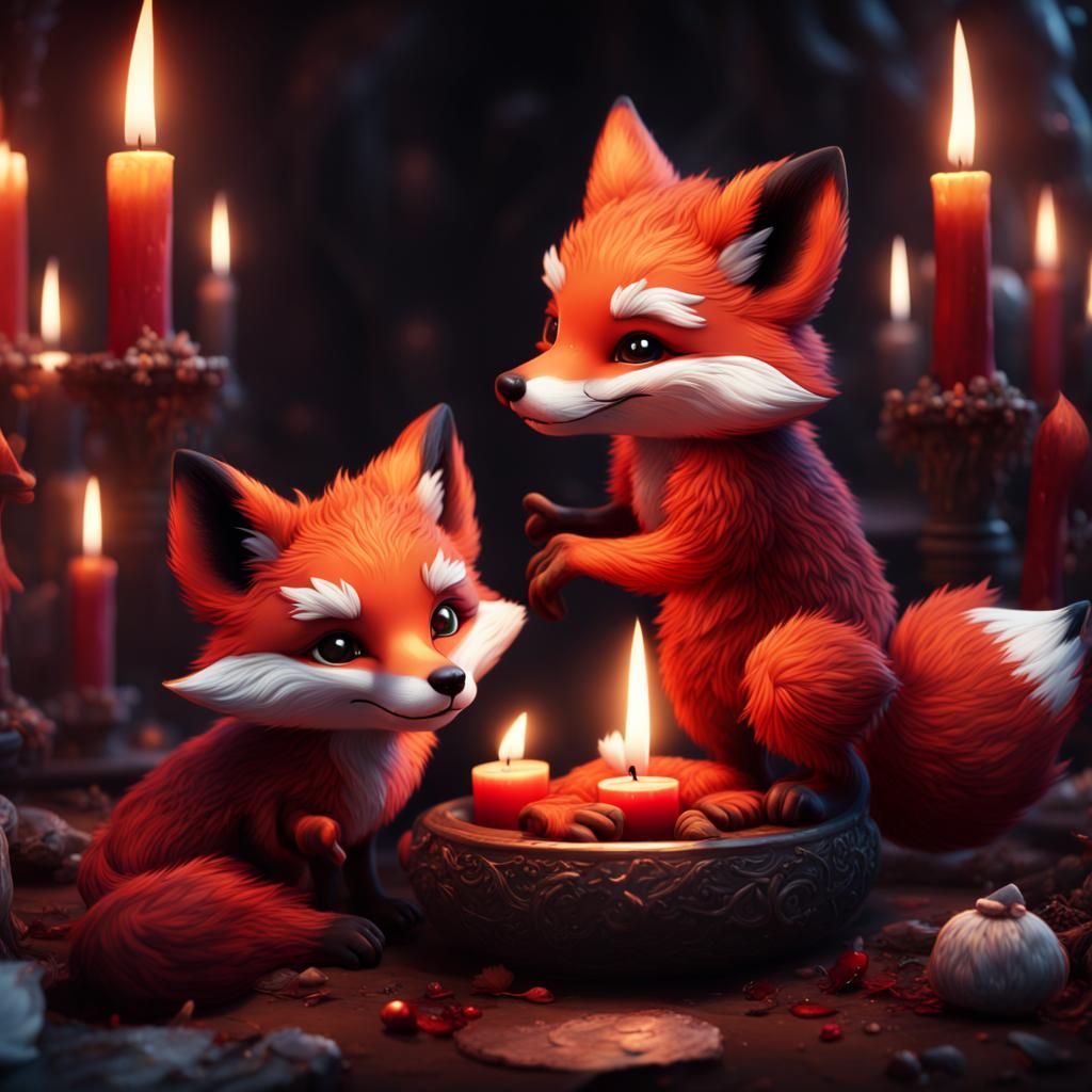 Fox Cubs in Dark Magic Ritual: Matte Painting