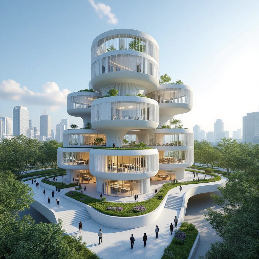 Futuristic Organic Office Complex of Stacked Cylinders