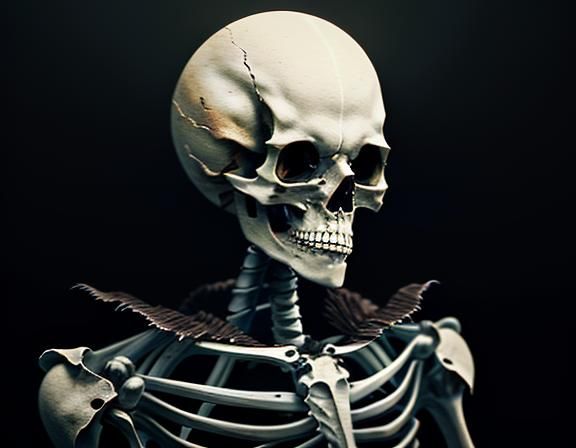 Sepia Furry Skeleton Cleans Bones: Dark Fantasy Art