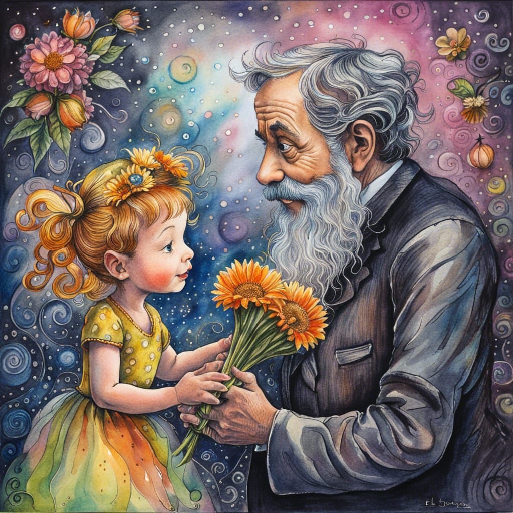 Fairy Offers Flowers: Surreal Watercolour Illustration