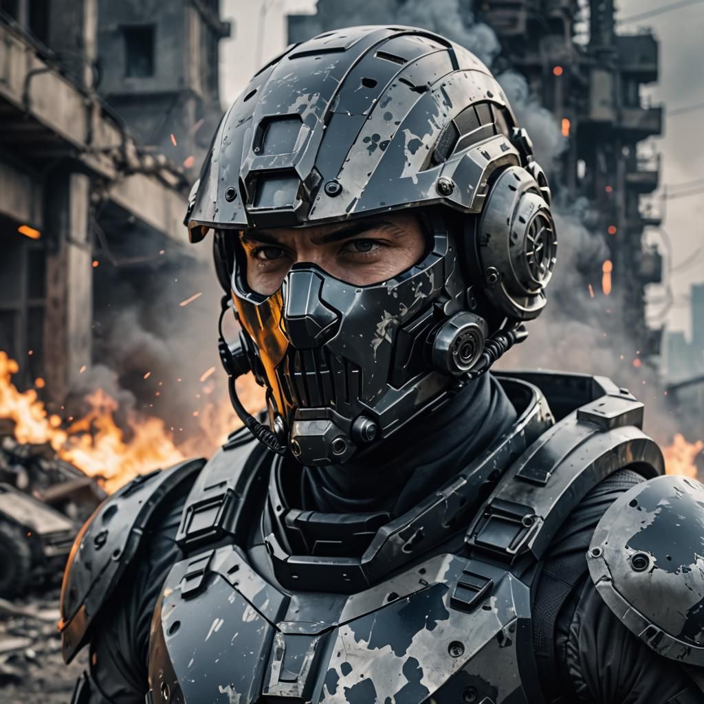 Futuristic Soldier Portrait in Heavy Armor