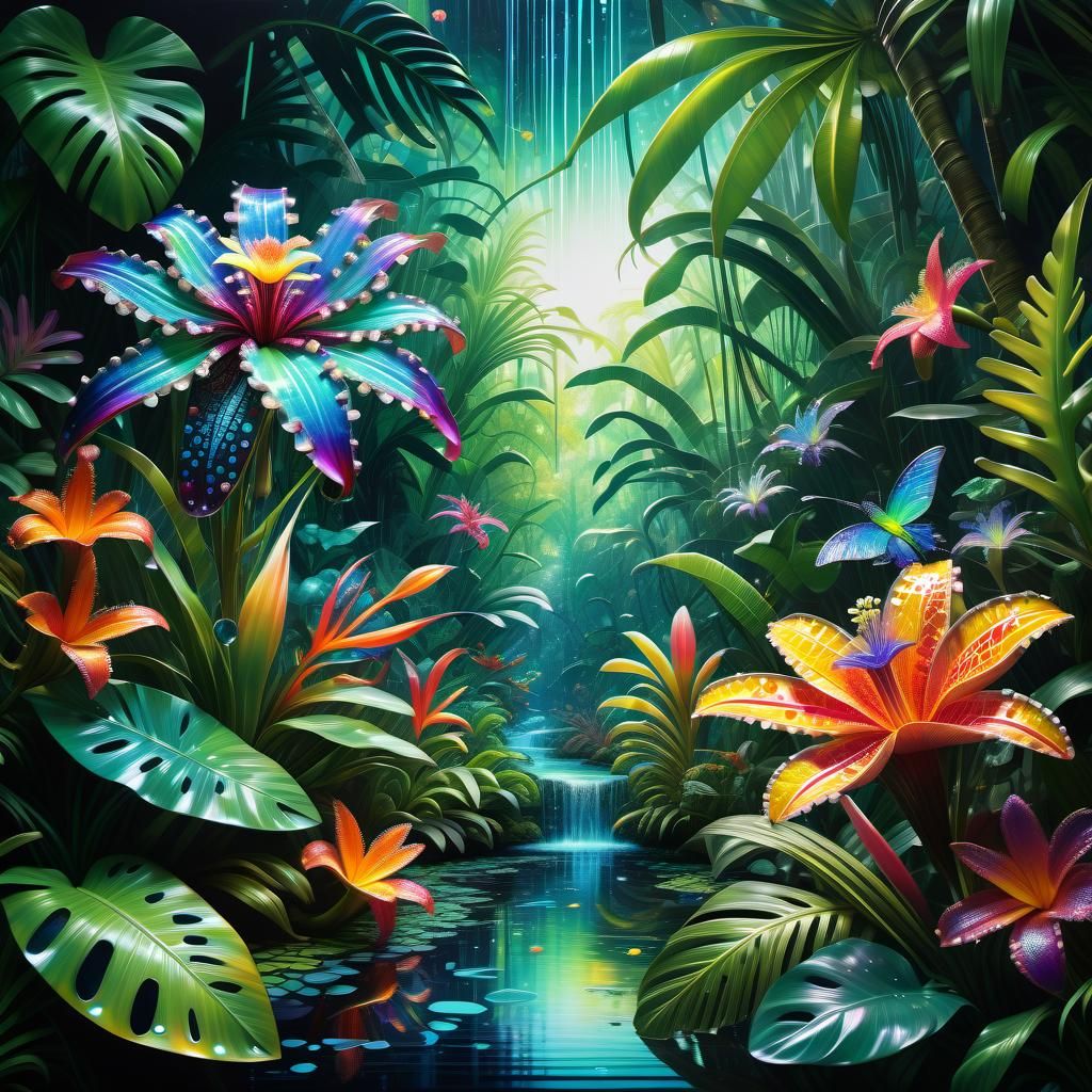 Exotic Bioluminescent Flower in Hyperrealistic Garden