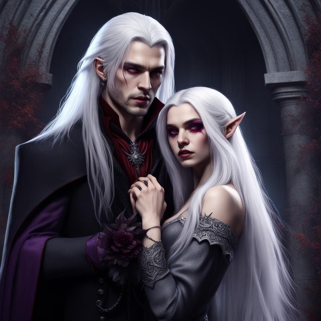 Handsome Vampire Couple in Detailed Matte Painting Style