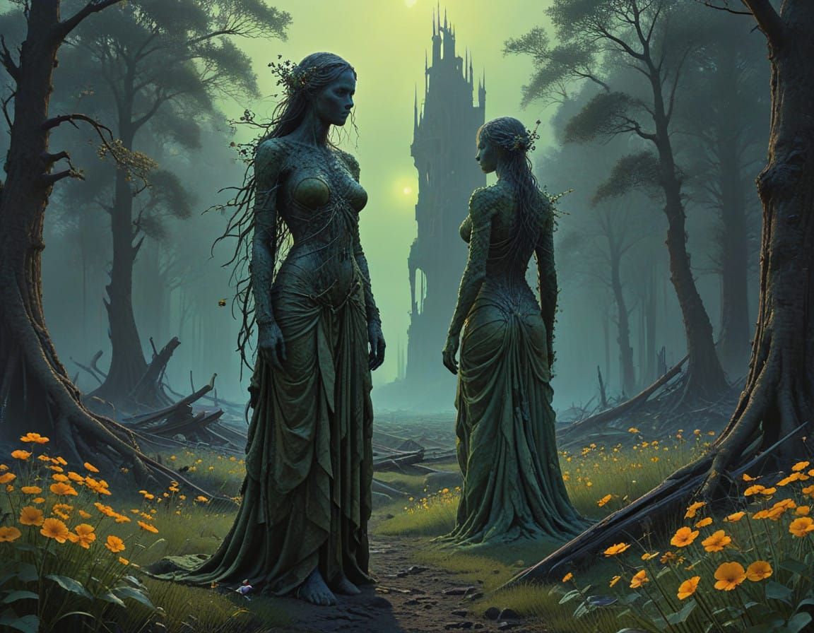 Hope Reborn: Majestic Woman in Post-Apocalyptic Landscape