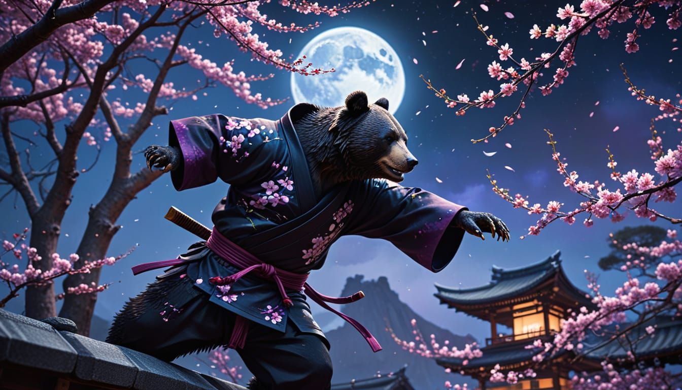 Ninja Koala's Flying Kick in Alcohol Ink Style