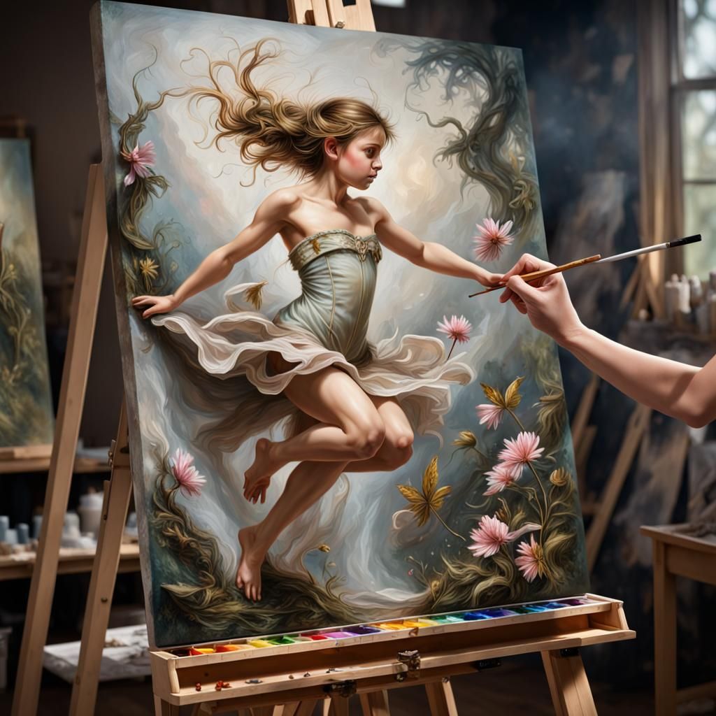 Fairy Painting Leaping to Life in Hyperrealistic Style