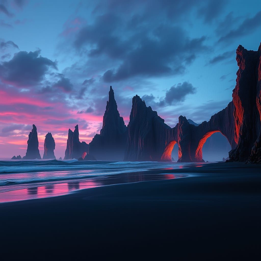 Majestic Black Sand Beach in Sci-Fi Landscape Style
