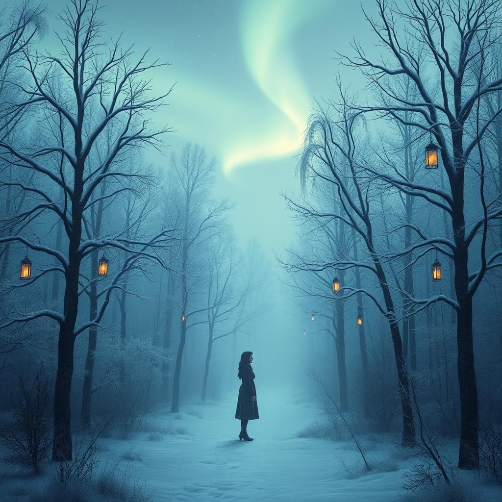 Mystical Winter Forest Scene in Ethereal Style