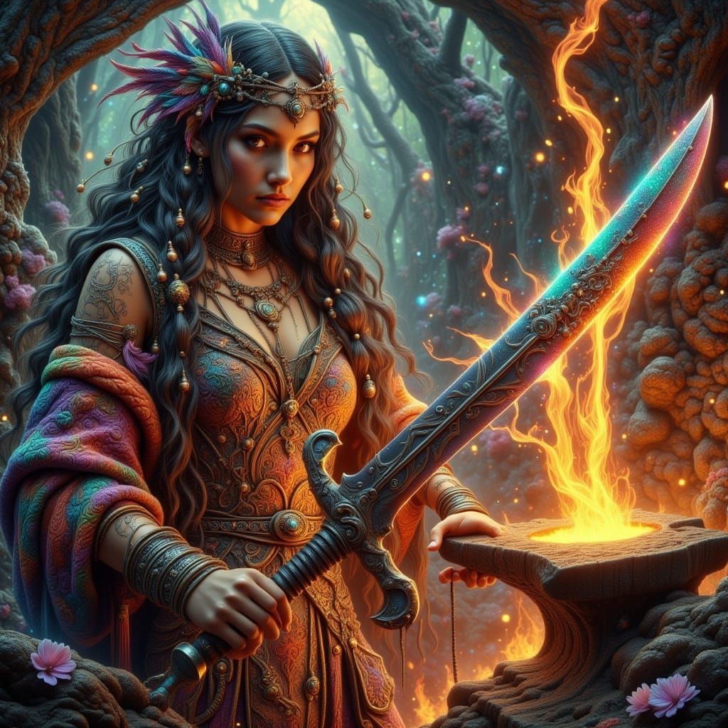 Fae Swordsmith Forges Elemental Blade of Fire in Ancient, Gl...