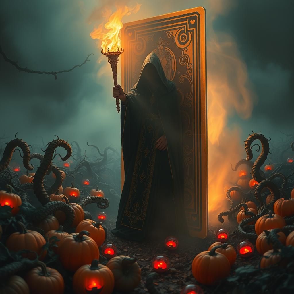 Ethereal Sorcerer in Surreal Pumpkin Patch