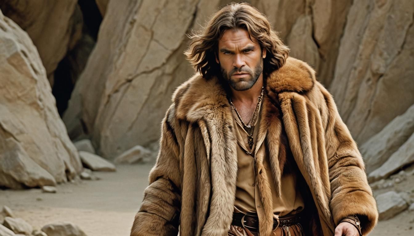 Caveman Fashion Icon in Analog Film Style