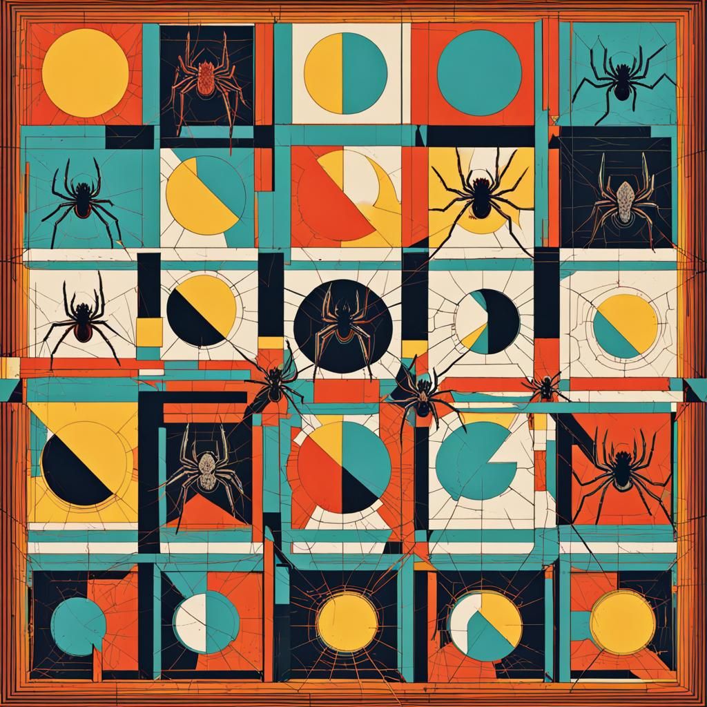 Spiders on the Moon Surface in Pop Art Style
