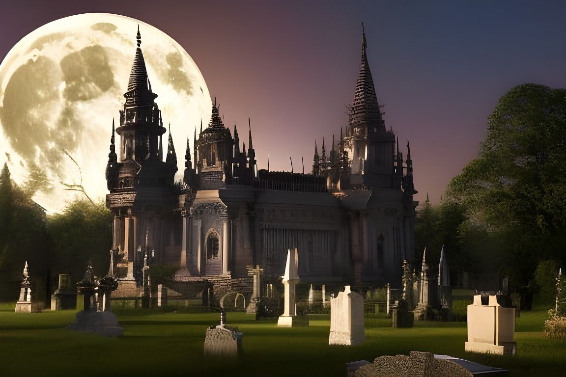 Enchanted Cemetery Garden at Night: Dark Fantasy Art
