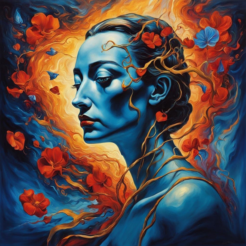 Surreal Oil Painting of a Heart-Shaped Flame in a Dreamy Atm...