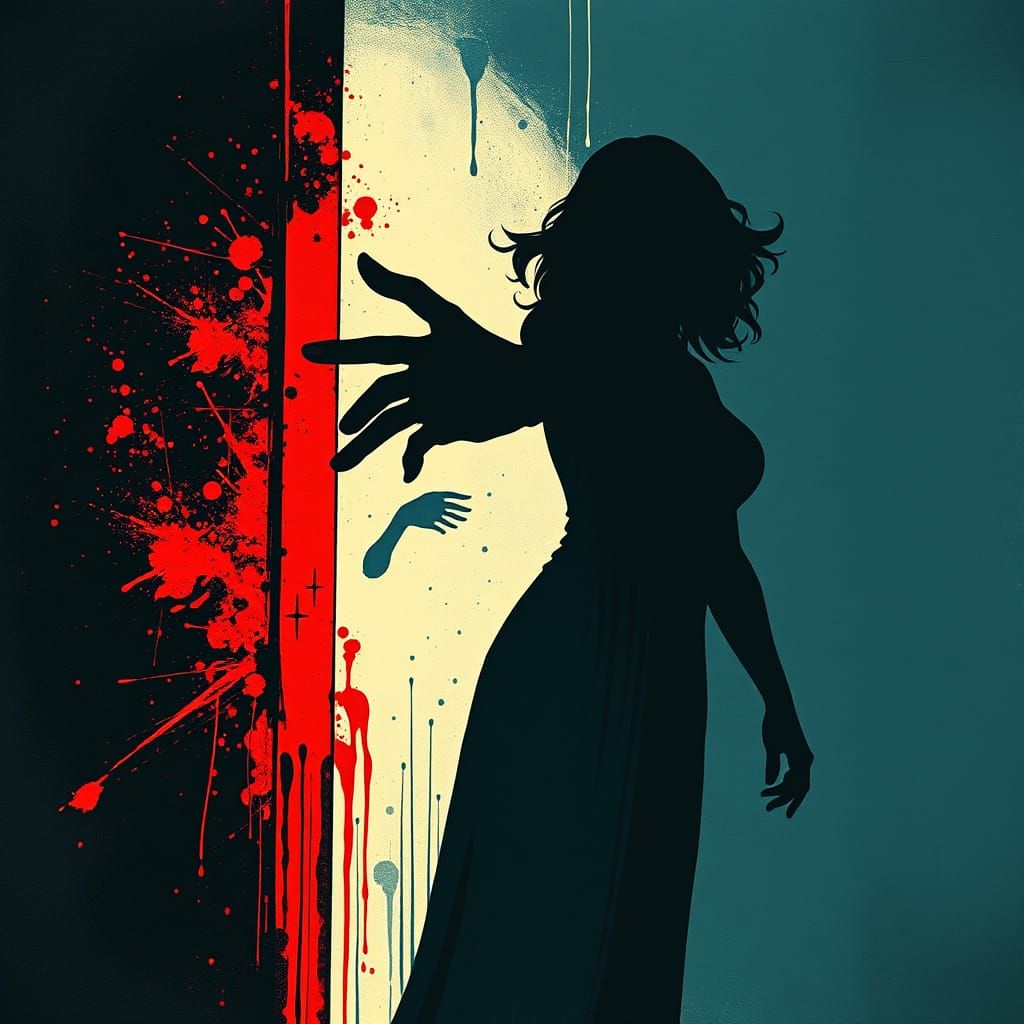 Shadow Hand Reaching for Woman in Alcohol Ink Style