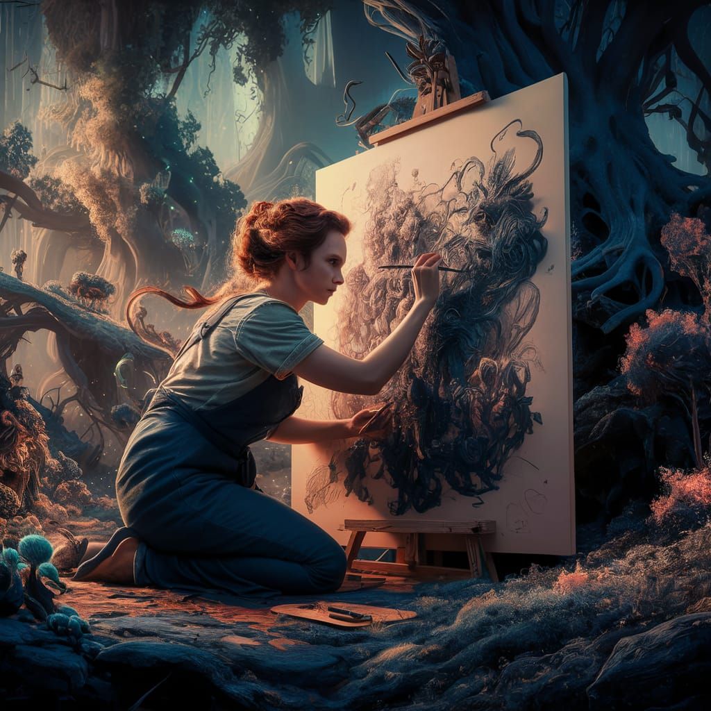 Fantasy Artist Painting a Magical World