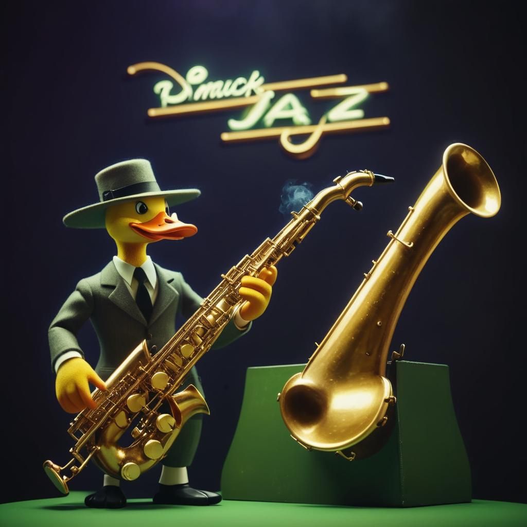 Duck Saxophonist in Smoky Jazz Club: Retro Photography