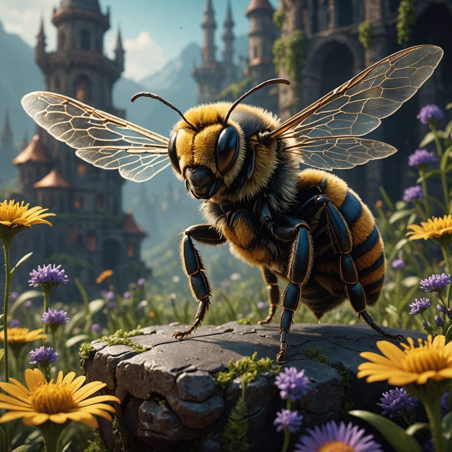 Detailed Matte Painting of a Bee