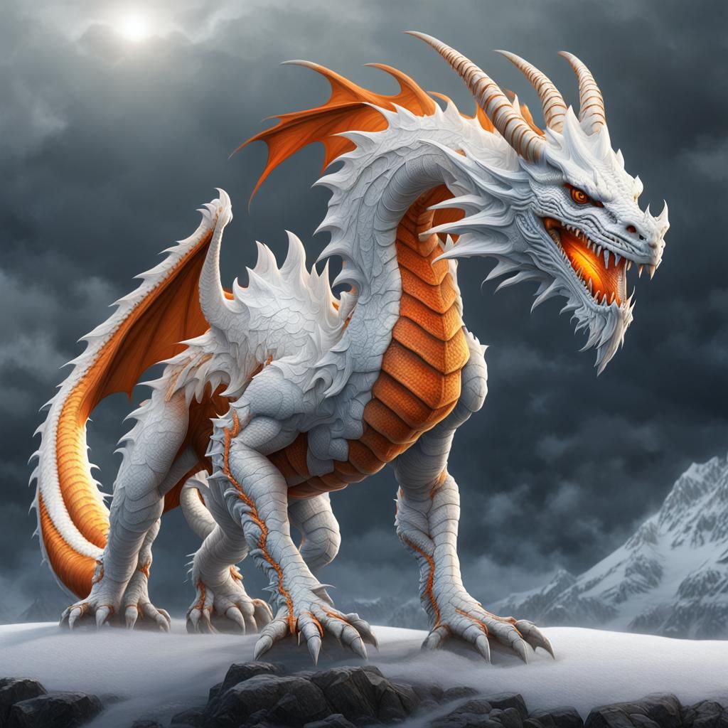 White Dragon with Orange Hair in Tundra
