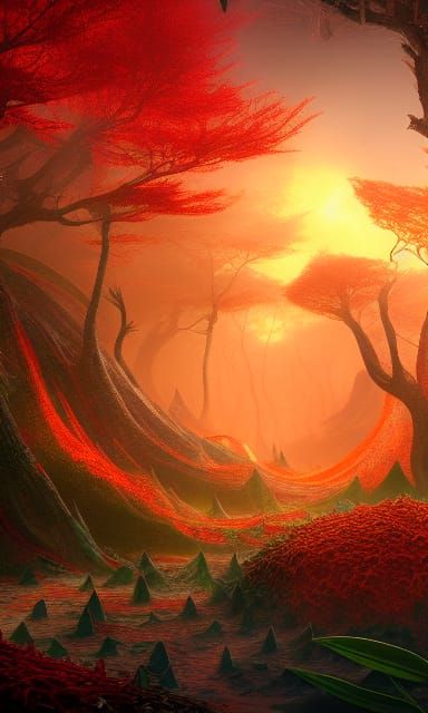Spicy Forest Consumes Chilli: Detailed Matte Painting