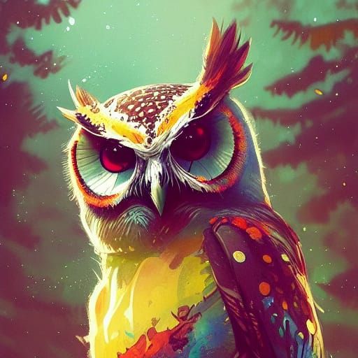 Colourful Owl in Studio Ghibli Style