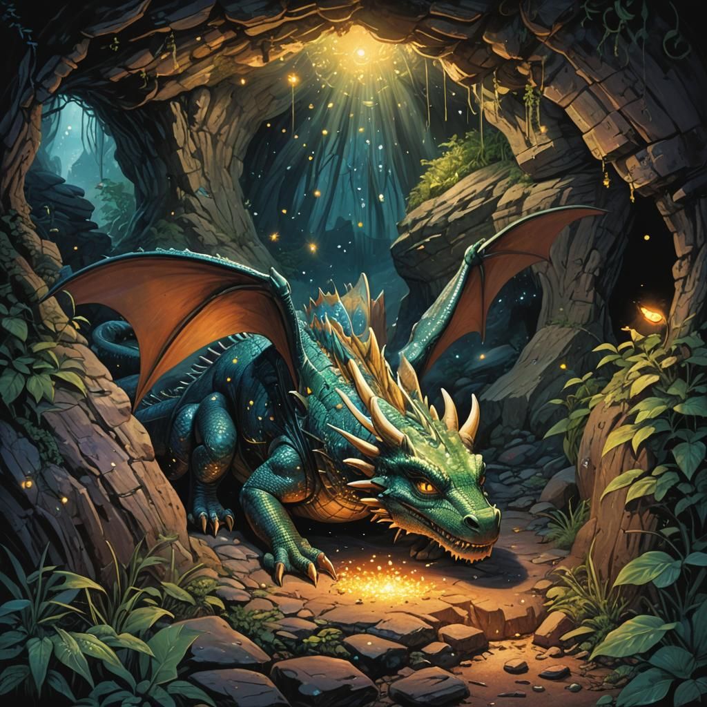 Dragon's Naptime: A Serene Comic Book Art Illustration
