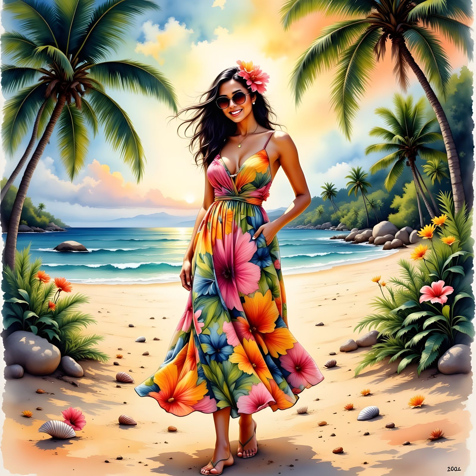Vibrant Tropical Goddess in Epic Impressionist Style