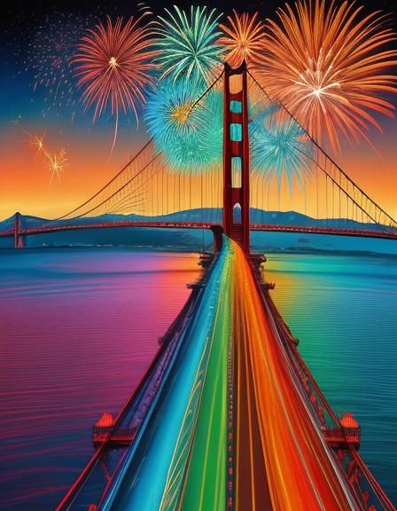 Golden Gate Bridge in Psychedelic Pop Art Style