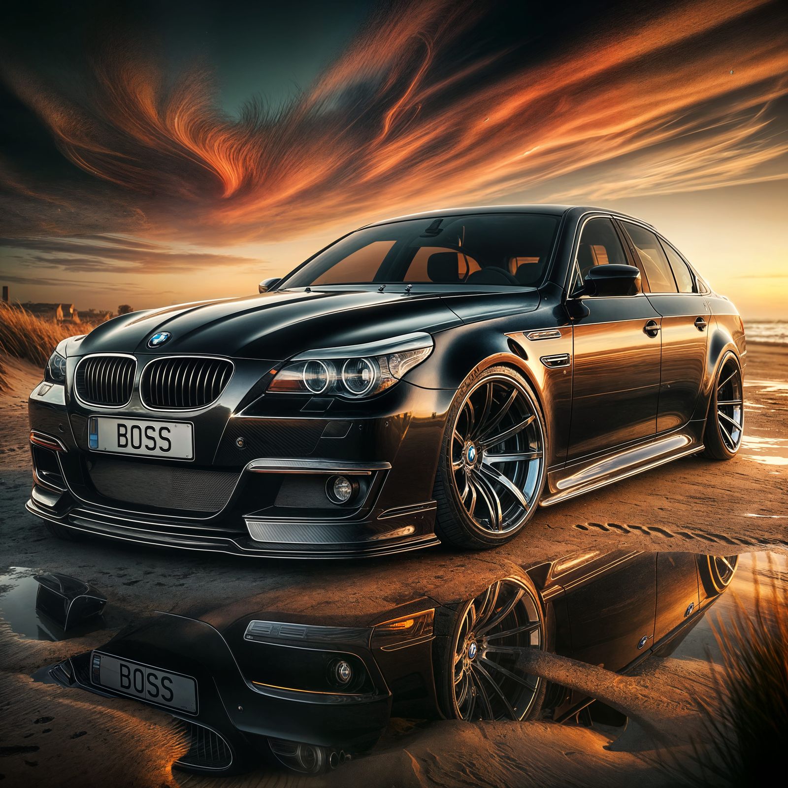 BMW E60 Profile Shot on Beach at Sunset