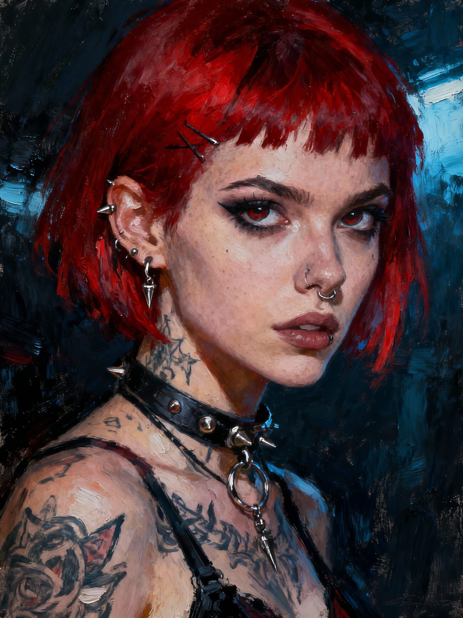 Impasto Portrait of a Cool Young Woman with Red Hair