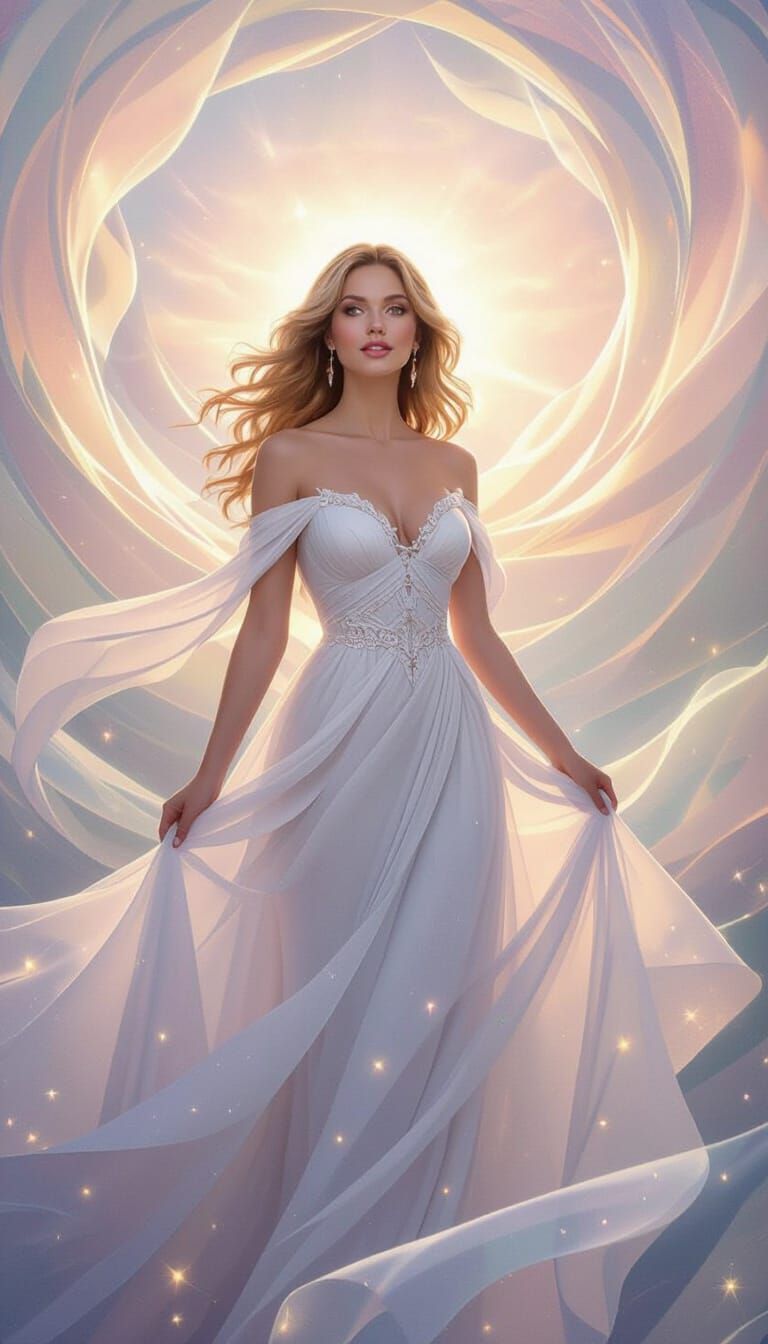 Radiant Woman with Inner Wisdom in Ethereal Mist