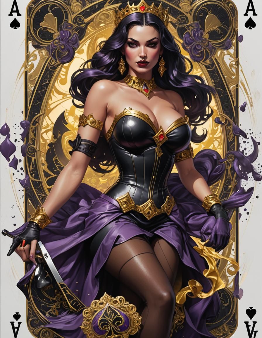 Pinup Girl on Ace of Spades Card: Dark Fantasy Art