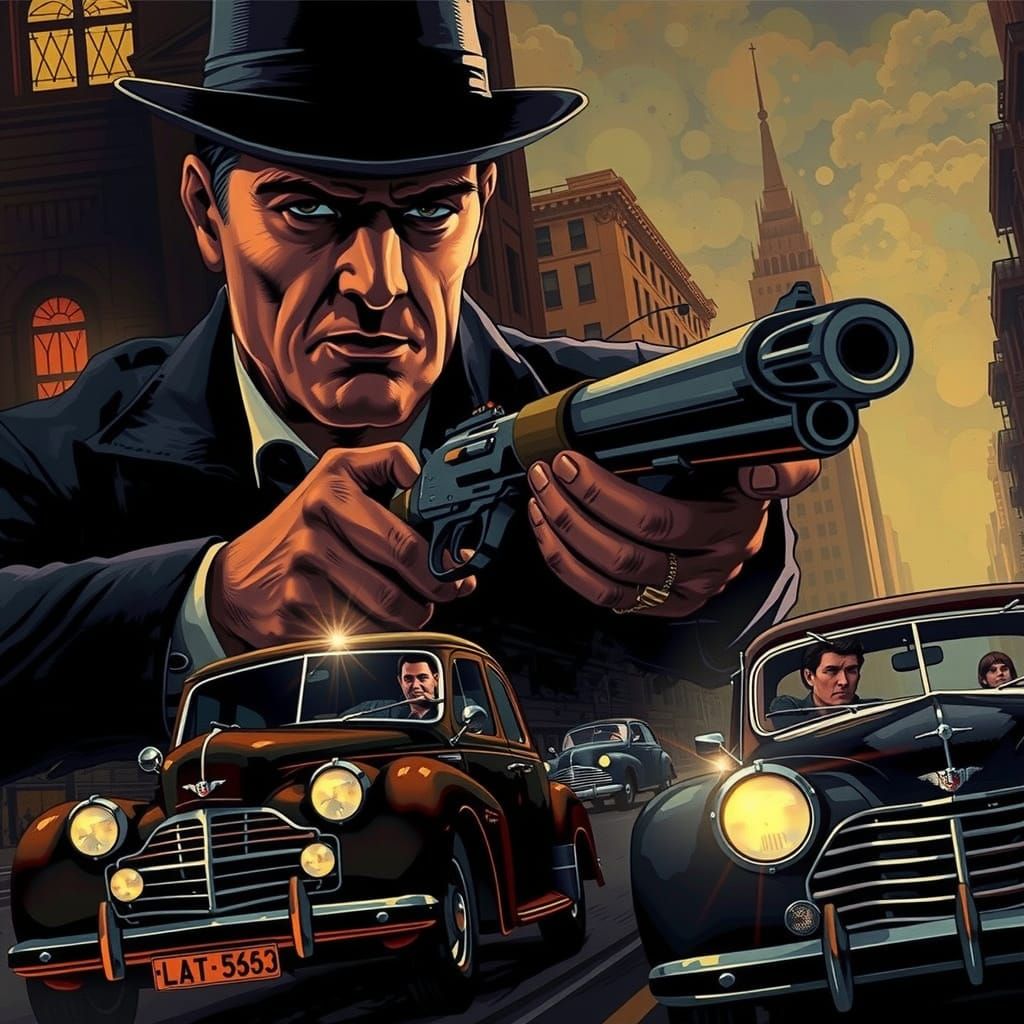 Mafia Boss Oversees Car Chase in Art Deco City