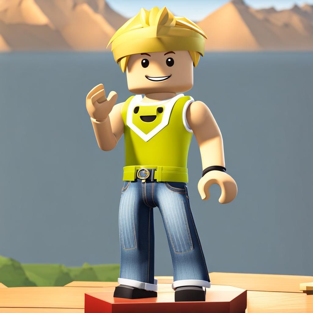Smiling Blonde Roblox Character in Jeans