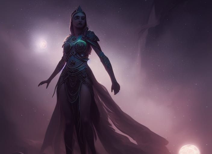 Astral Sorceress Under Multiple Moons: Dark Fantasy Art